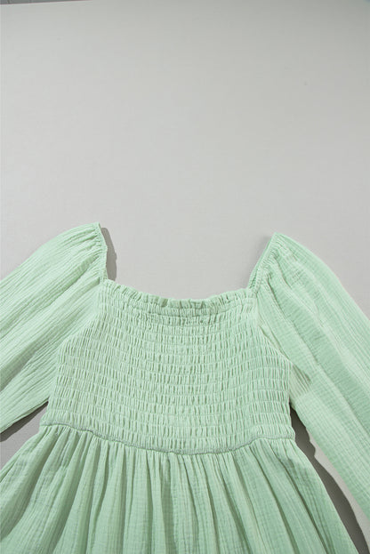 Green Smoked Flounce Sleeve Textured Empire Waist Maxi Dress Melody Wear™️