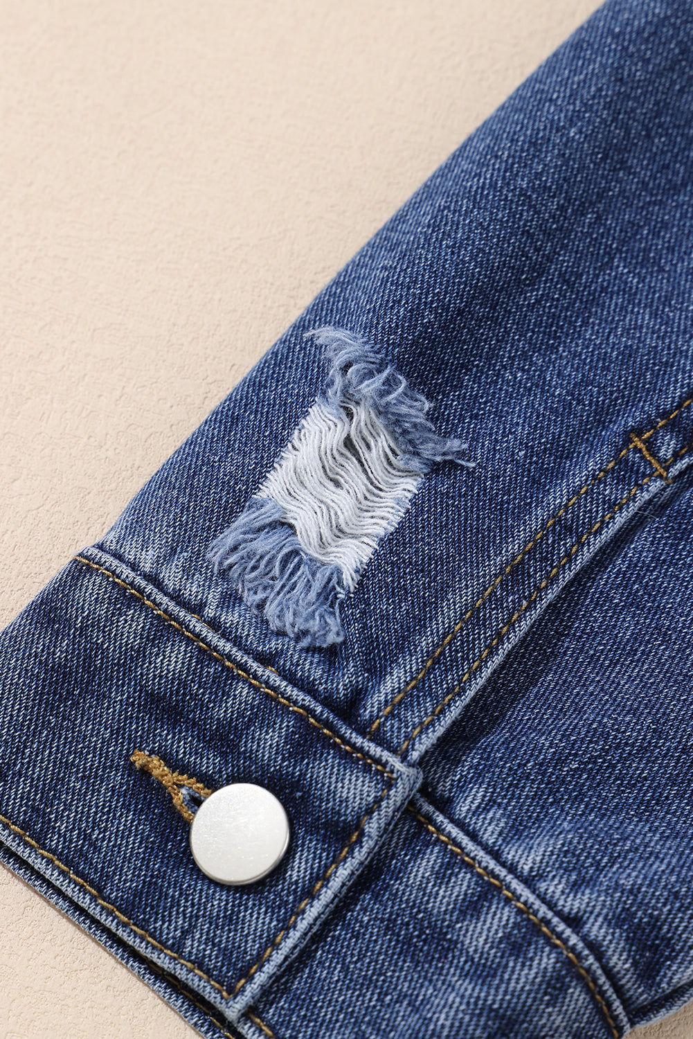 Dark Blue Plus Size Distressed Flap Pocket Denim Jacket Melody Wear™️