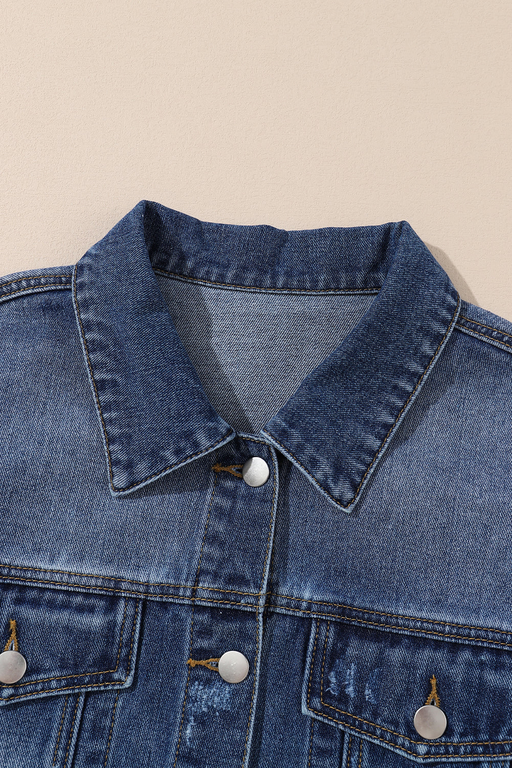 Dark Blue Plus Size Distressed Flap Pocket Denim Jacket Melody Wear™️