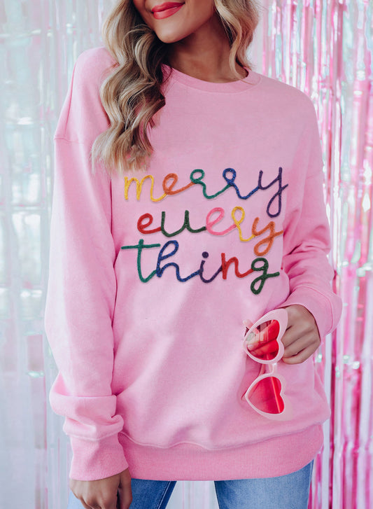 Peach Blossom Merry Every Thing Glitter Slogan Sweatshirt Melody Wear™️