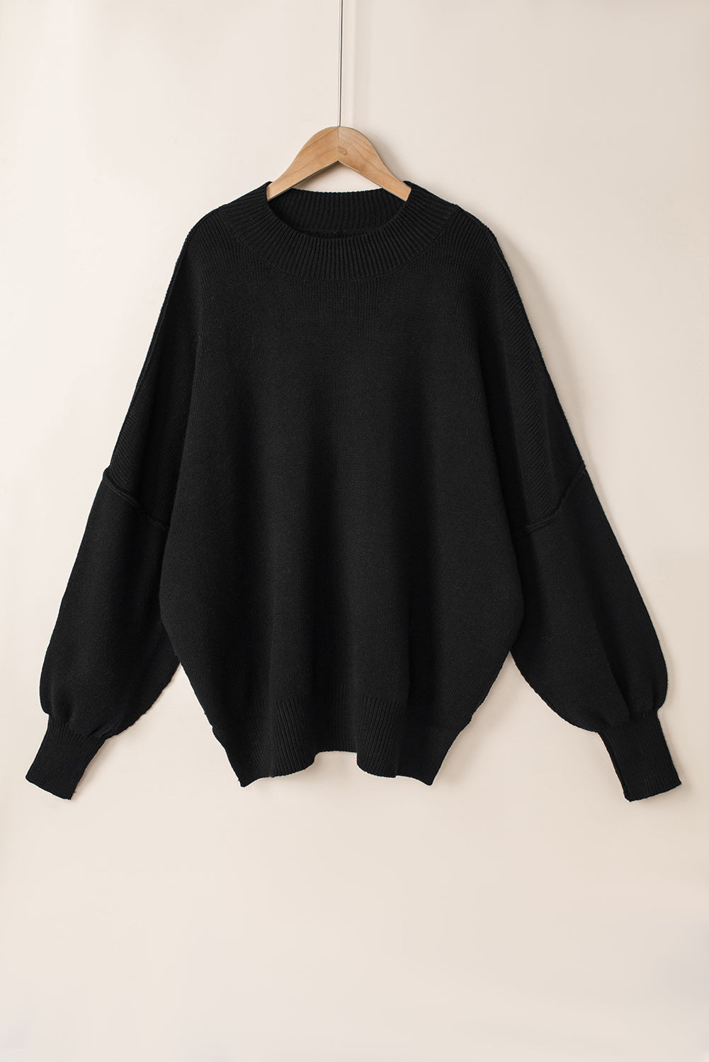 Black Oversized Drop Shoulder Bubble Sleeve Pullover Sweater Melody Wear™️