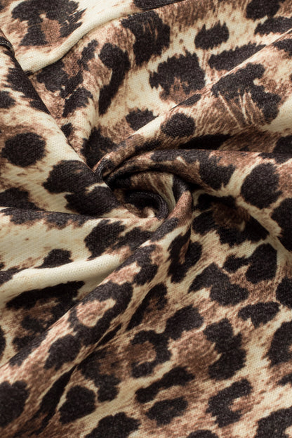 White Leopard Color Block Patchwork Split Neck Long Sleeve Top Melody Wear™️