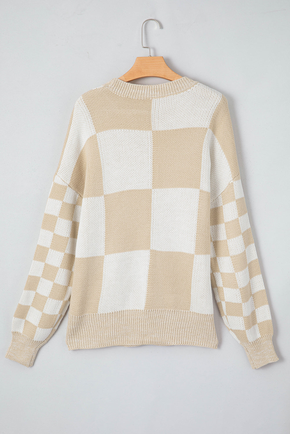 Flaxen Checkered Print Drop Shoulder Sweater Melody Wear™️