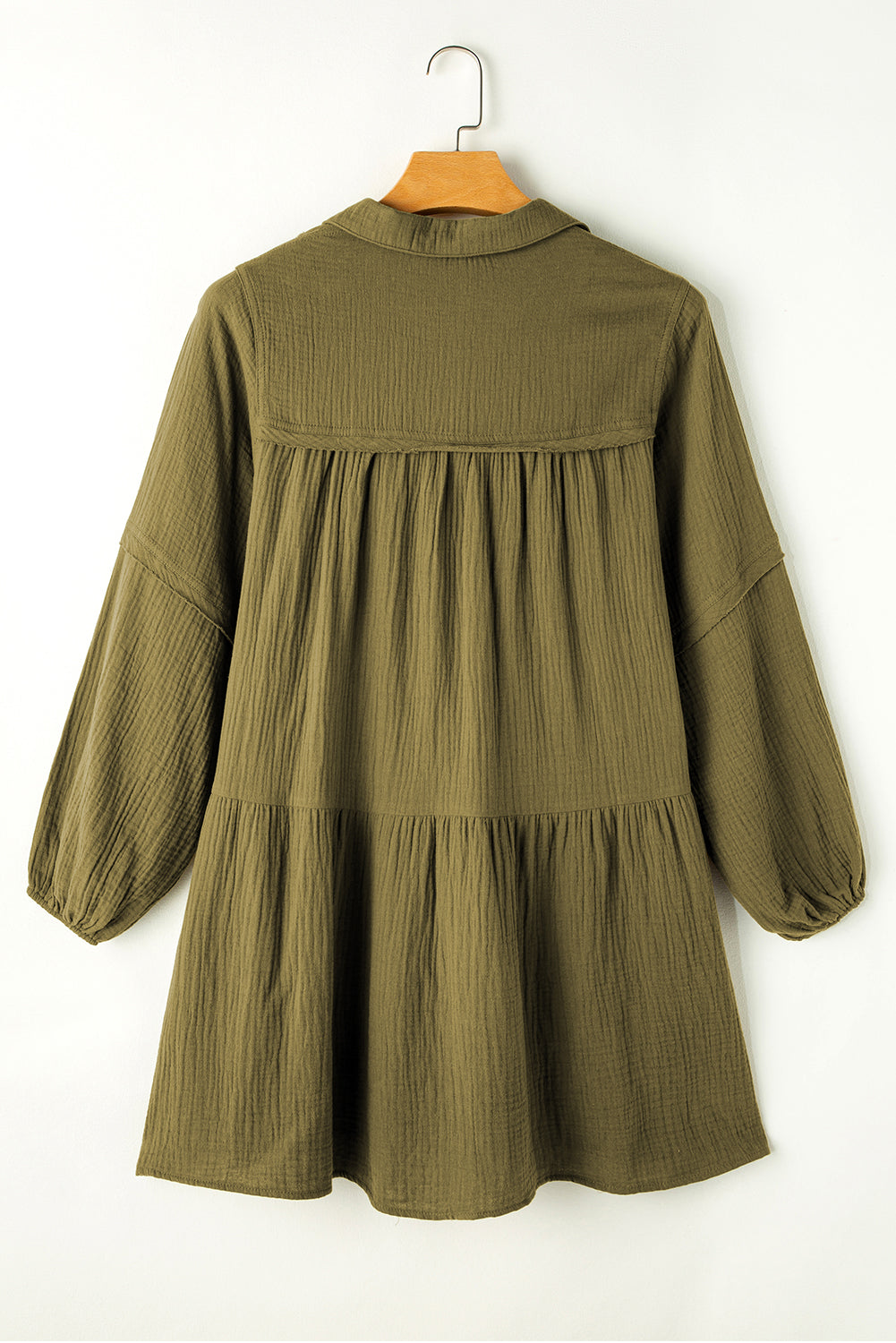 Green Frayed Trim Split Neck Puff Sleeve Flared Dress Melody Wear™️