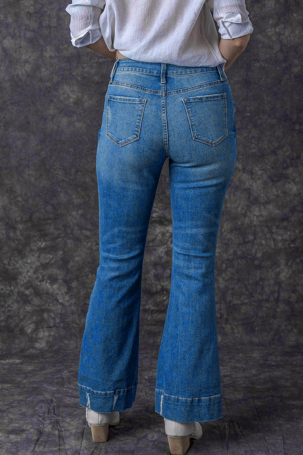 Sky Blue Slight Distressed Medium Wash Flare Jeans Melody Wear™️