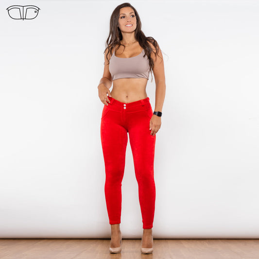 Red Chenille Middle Waist Lifting Leggings