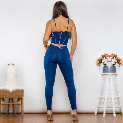 Bodysuit Dark Blue Denim Zipper Body Shaper Middle Waist Butt Lift Jeans Set of Two Fashion Pieces for Women Melody Wear™️