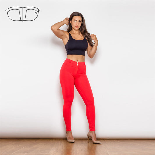 Middle Waist Red Knitted Leggings