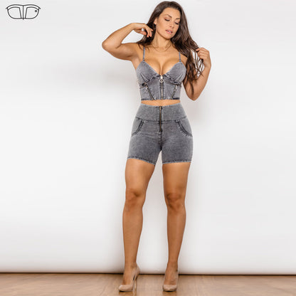 Grey Jeans Shapers And Shorts High Waist Dark Thread Grey Jeans Set