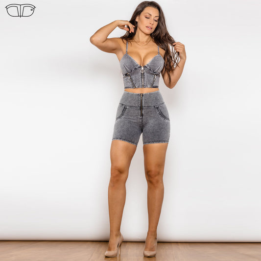 Grey Jeans Shapers And Shorts High Waist Dark Thread Grey Jeans Set