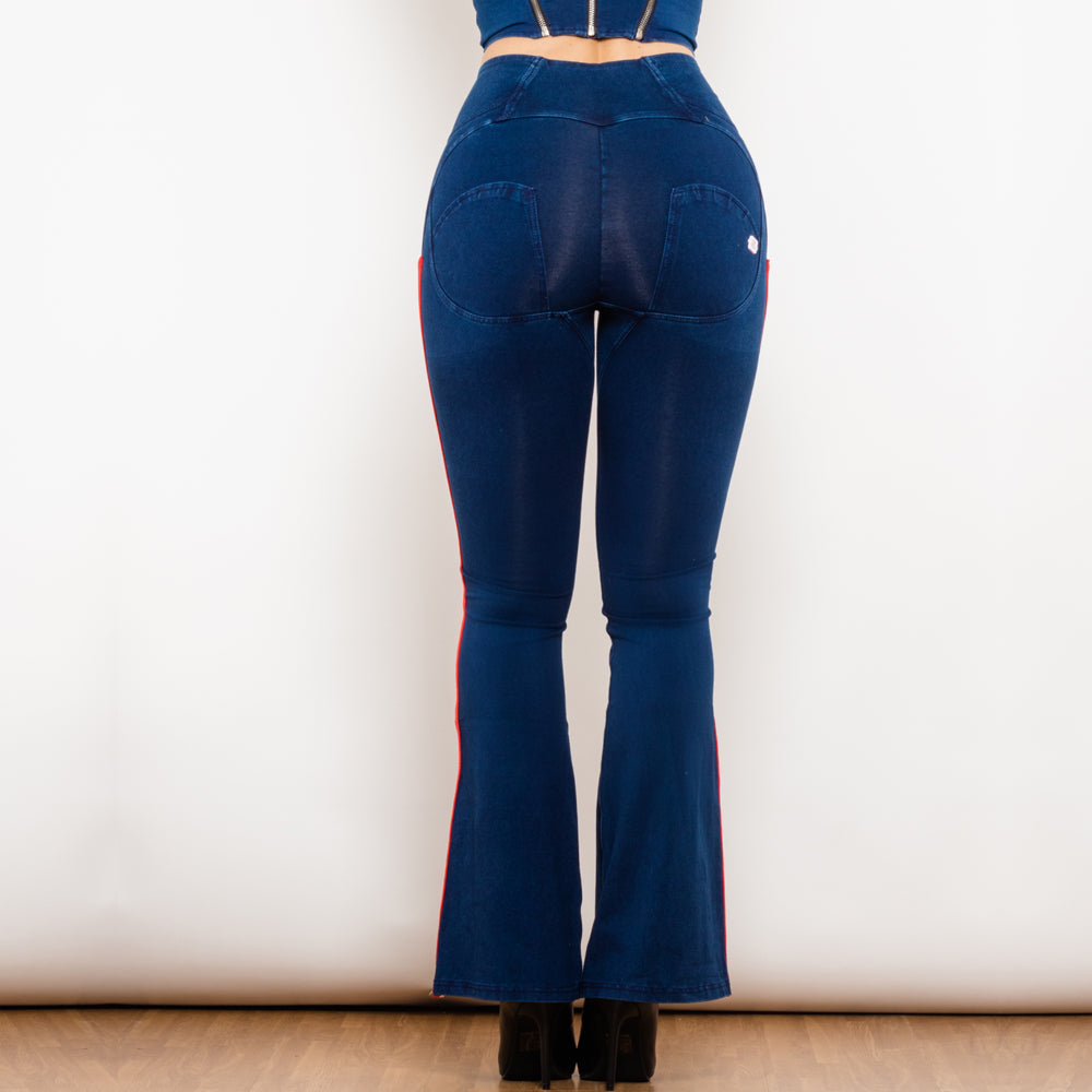 High Waist Dark Thread Dark Blue Flare Jeans with Stripe Melody Wear™️