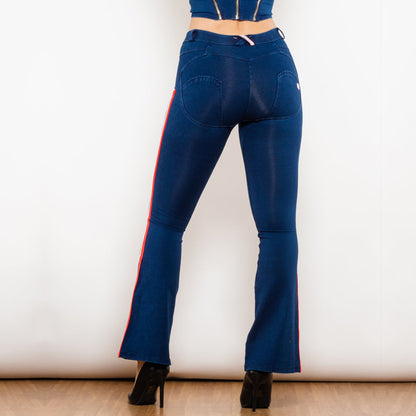 Mid Waist Dark Thread Blue Flare Jeans with Stripe Melody Wear™️