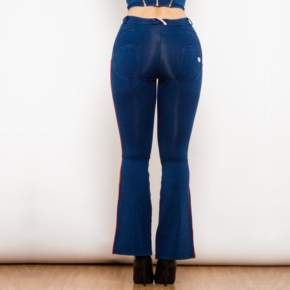 Mid Waist Dark Thread Blue Flare Jeans with Stripe Melody Wear™️