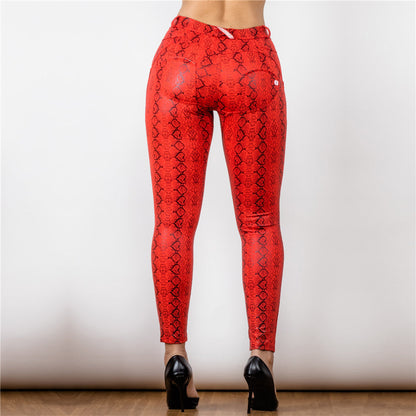 Mid Waist Red Snake Pattern Printing Leggings Melody Wear™️