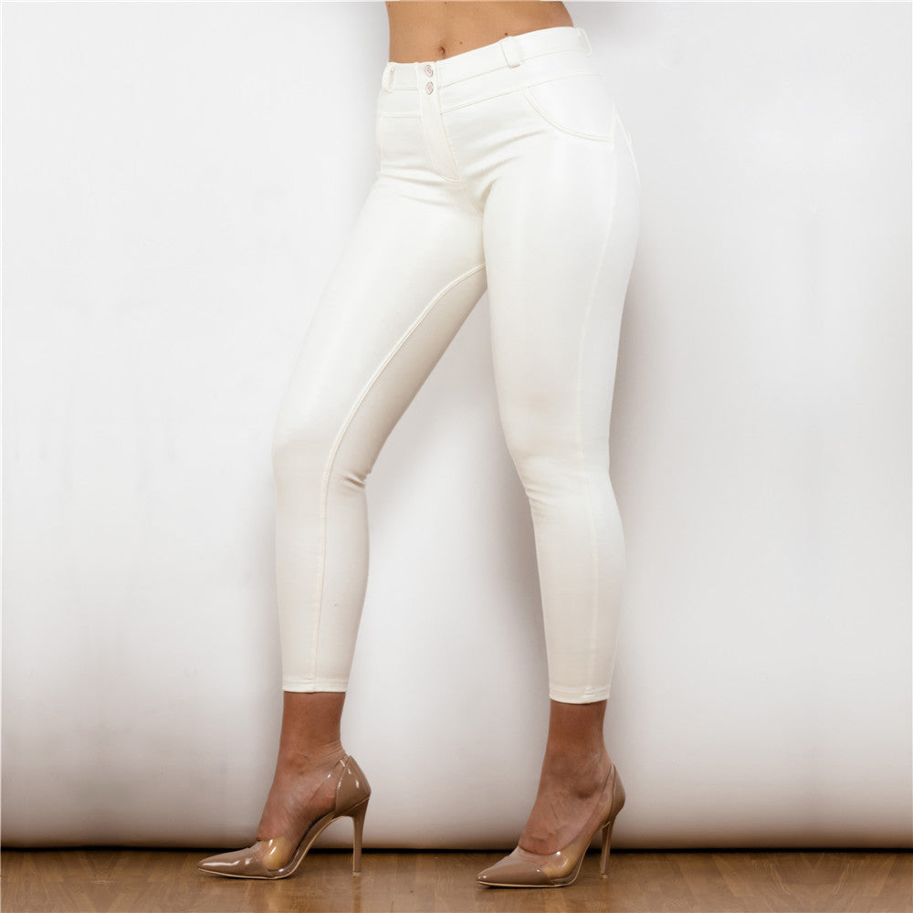 Middle Waist Shinning White Leather Leggings Melody Wear™️