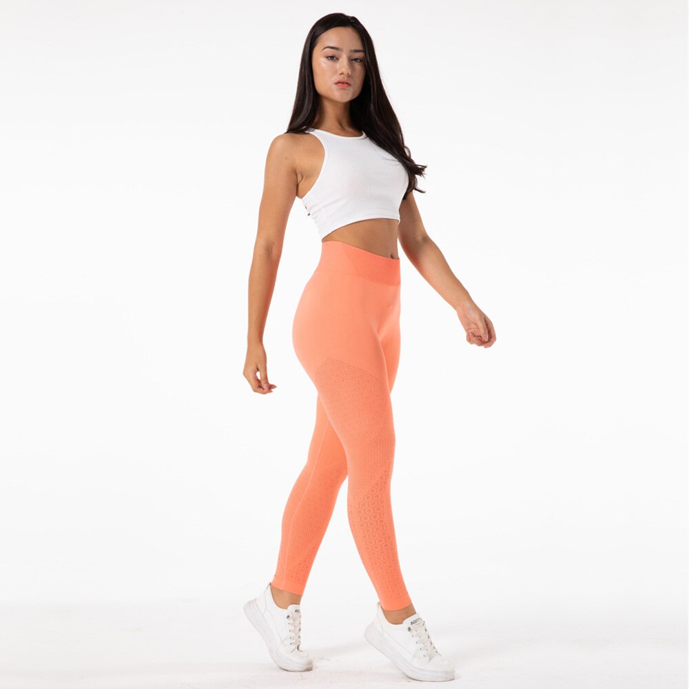 Seamless Yoga Pants Hollow Out Push Up Leggings For Women Sport Fitness Coral Red Yoga Legging High Waist Melody Wear™️