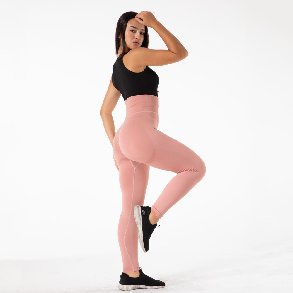 Women Yoga Pants Solid Fitness Gym Tights High Waist Workout Push Up Sports Leggings Seamless Trousers Pink Melody Wear™️