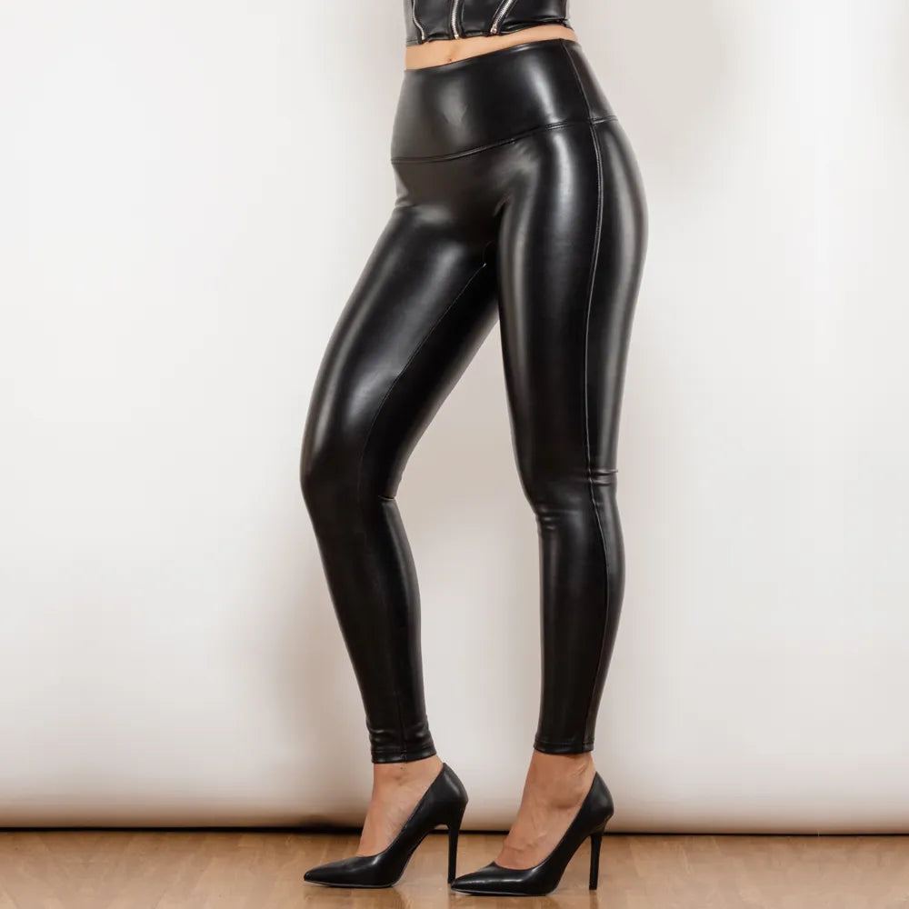 Regular Black High Waist Leather V Shape Leggings Melody Wear™️