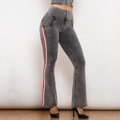 High Waist Dark Thread Grey Flare Jeans with Stripe Melody Wear™️