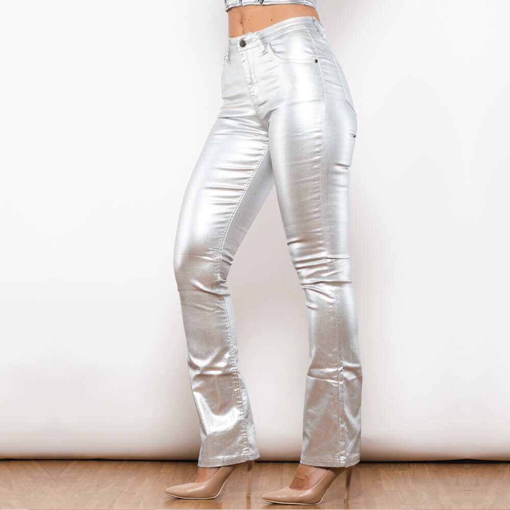 Silver Coated And Waxed Wet Flared Pants Melody Wear™️