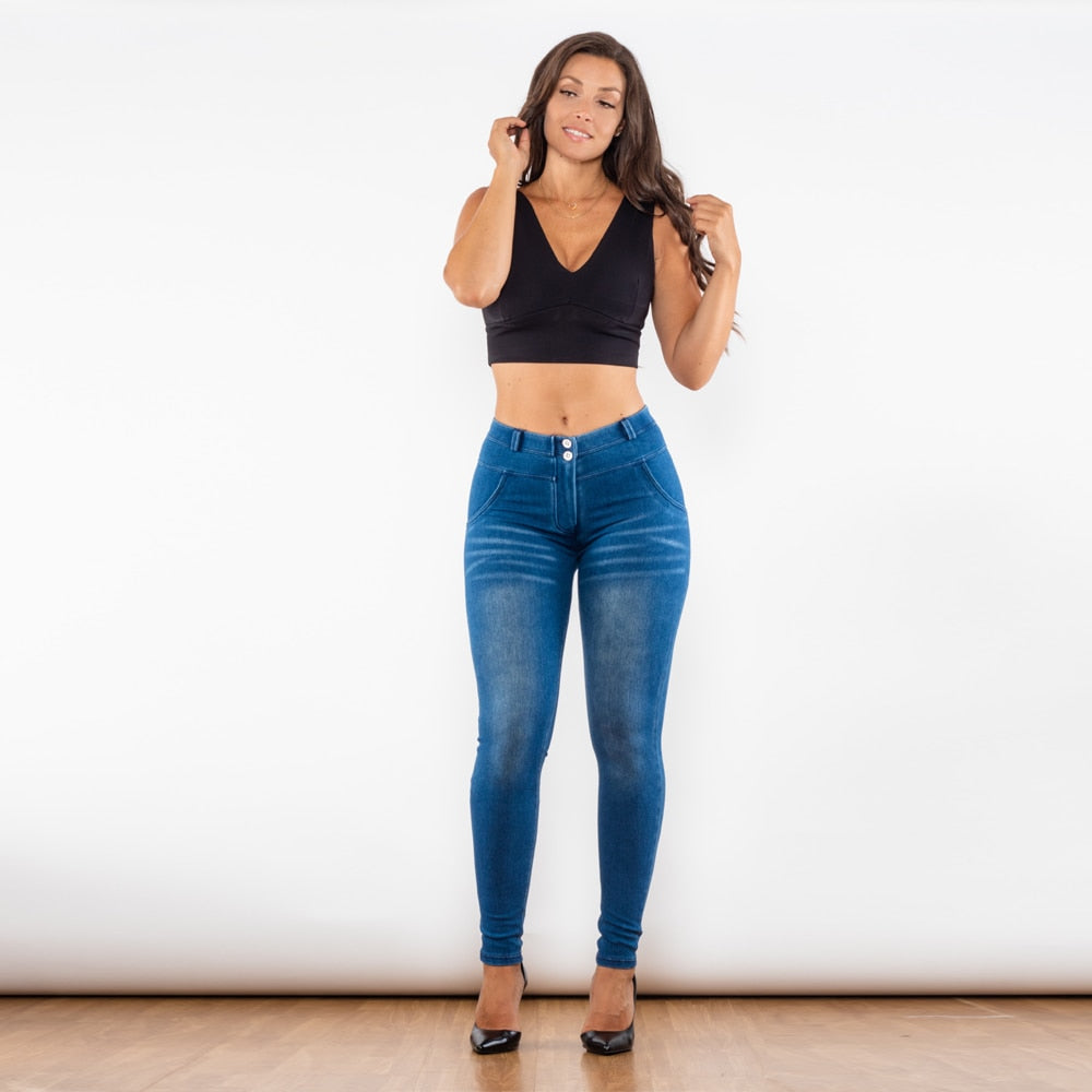 Blue Washed Middle Waist Lifting Jeggings Melody Wear™️
