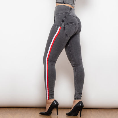 High Waist Dark Thread Grey Jeans with Stripe Melody Wear™️