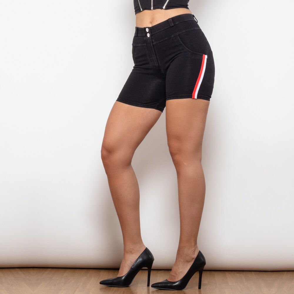 Middle Waist Black Lift Jeggings Shorts with Stripe Melody Wear™️