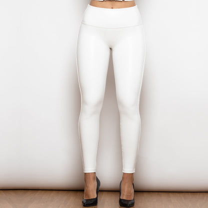 Regular Solid White High Waist Leather Leggings Melody Wear™️