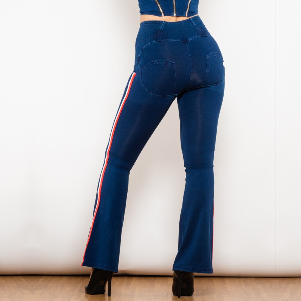 High Waist Dark Thread Dark Blue Flare Jeans with Stripe Melody Wear™️