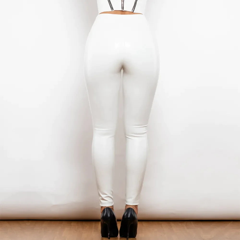 X Cross Solid White High Waist Leather V Shape Leggings Melody Wear™️
