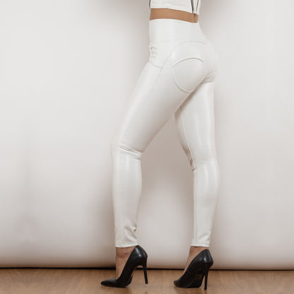 White Leather High Waist Pants with Ring Zipper Melody Wear™️