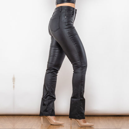 Black Coated Flared Pants Super Stretchy Trousers Waxed Pants Top Quality Wet Look Pants Women's Pants Melody Wear™️