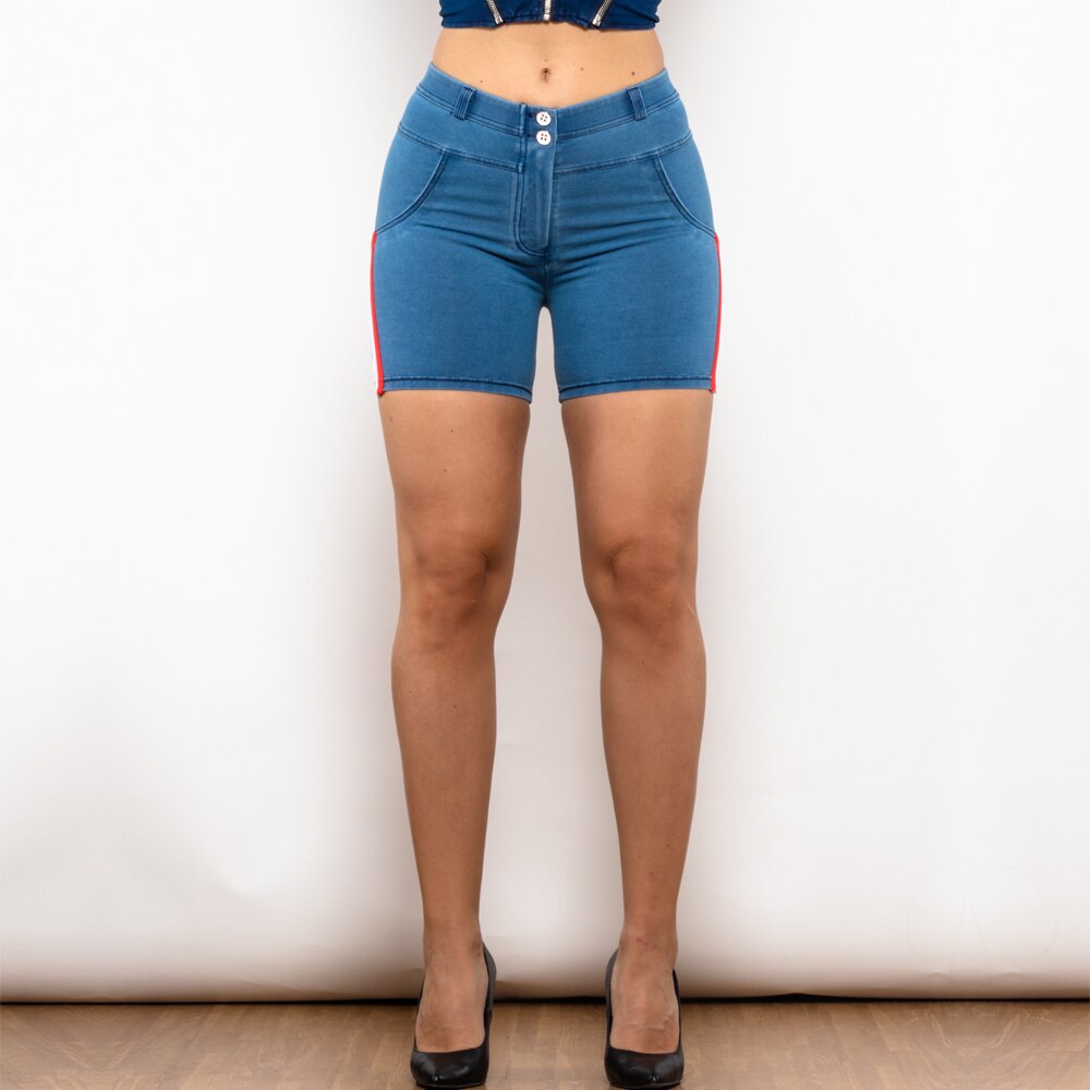 Shorts Middle Waist Dark Thread Light Blue Jeans with Stripe Melody Wear™️