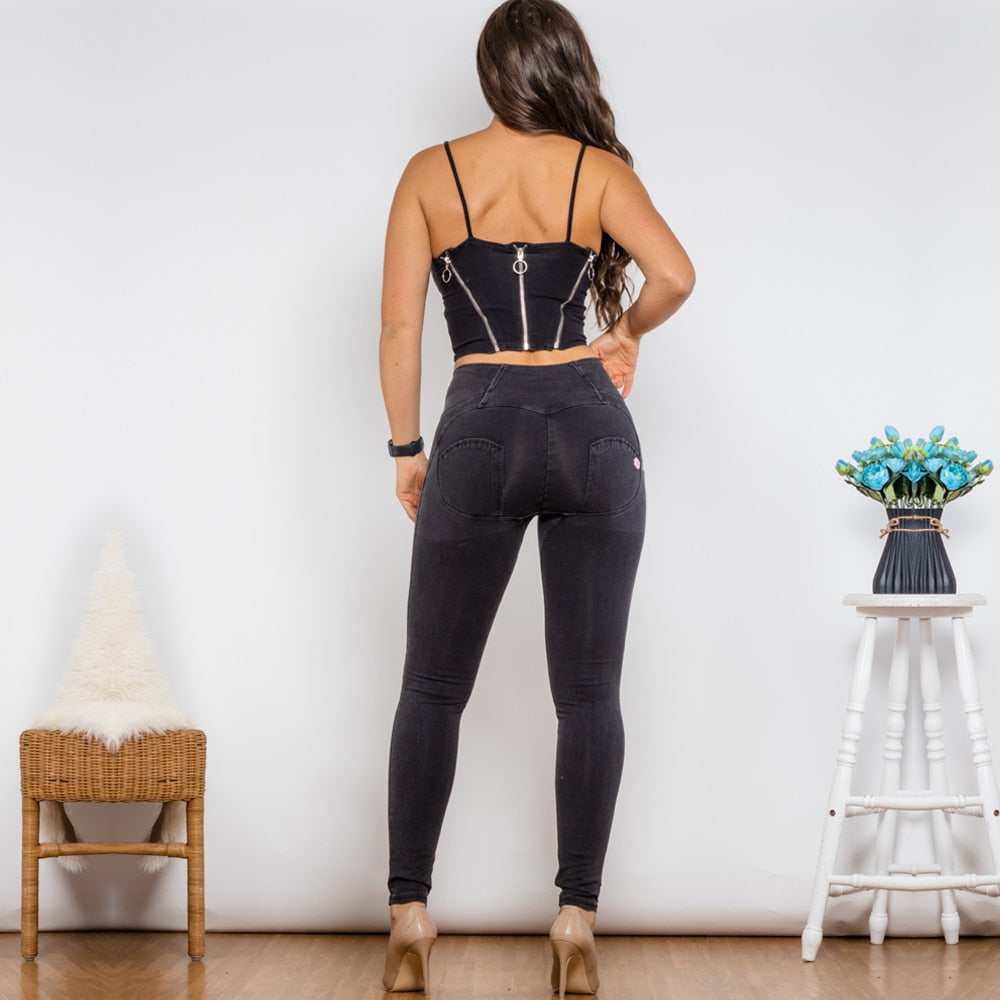 Shaper Set Bodysuit Black Denim Zipper Shaper High Waist Button Style Jeans Two Piece Sets Womens Outifits Melody Wear™️