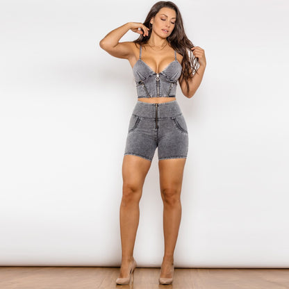 Grey Jeans Shapers And Shorts High Waist Dark Thread Grey Jeans Set Melody Wear™️