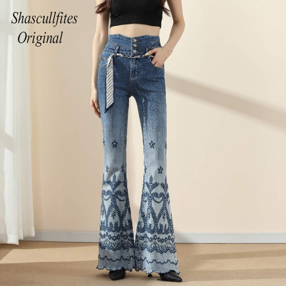 Original High Waist Retro Straight Loose Mopping 3 Buttons Jeans  Bottom Embroidered Women Denim Pants Jeans Melody Wear™️