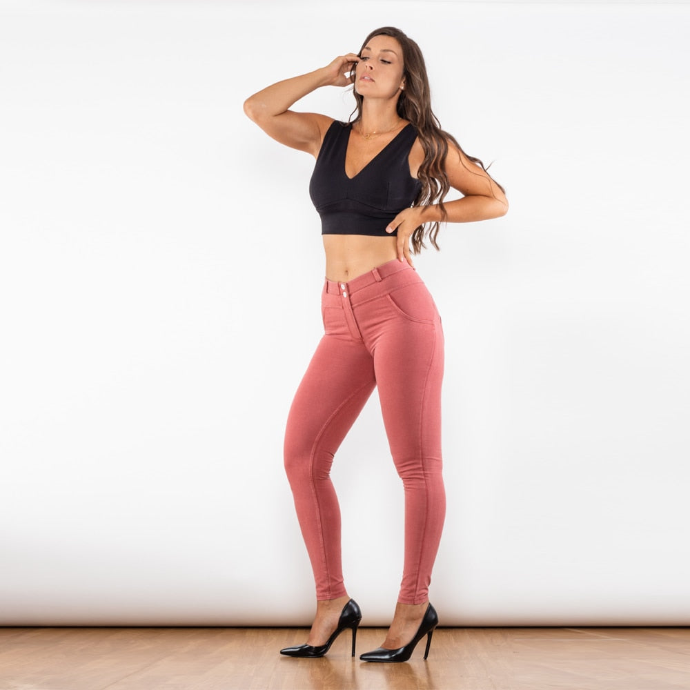Dark Pink Washed Middle Waist Lifting Jeggings Melody Wear™️