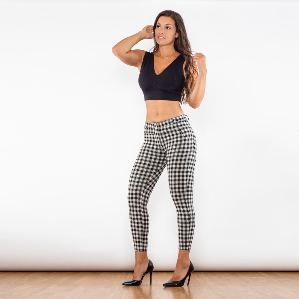 White And Grey Big Square Middle Waist Lifing Plaid Pants Melody Wear™️
