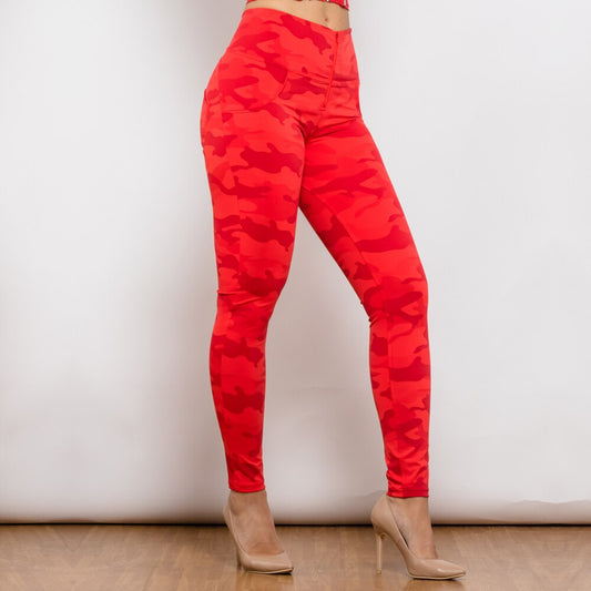 Red Camo Printed Hight Waist Pants