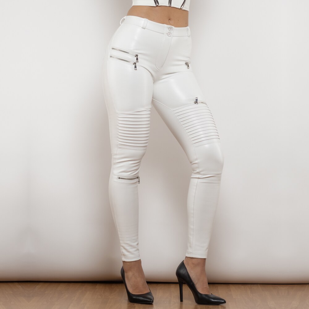 Middle Waist White Motor Leather Pants Melody Wear™️