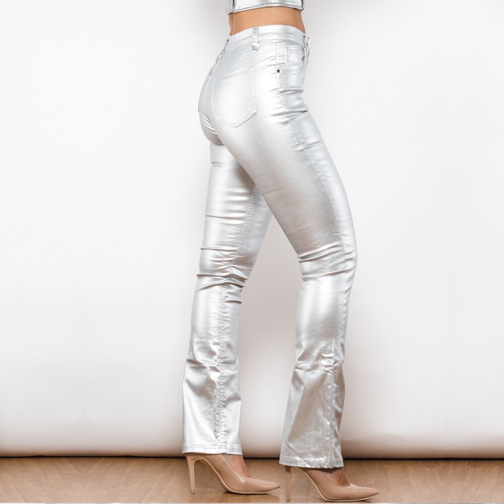 Silver Coated And Waxed Wet Flared Pants Melody Wear™️